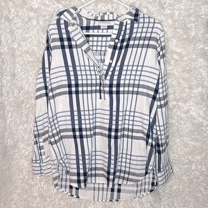 LIZ CLAIBORNE Hi-low Plaid Blouse